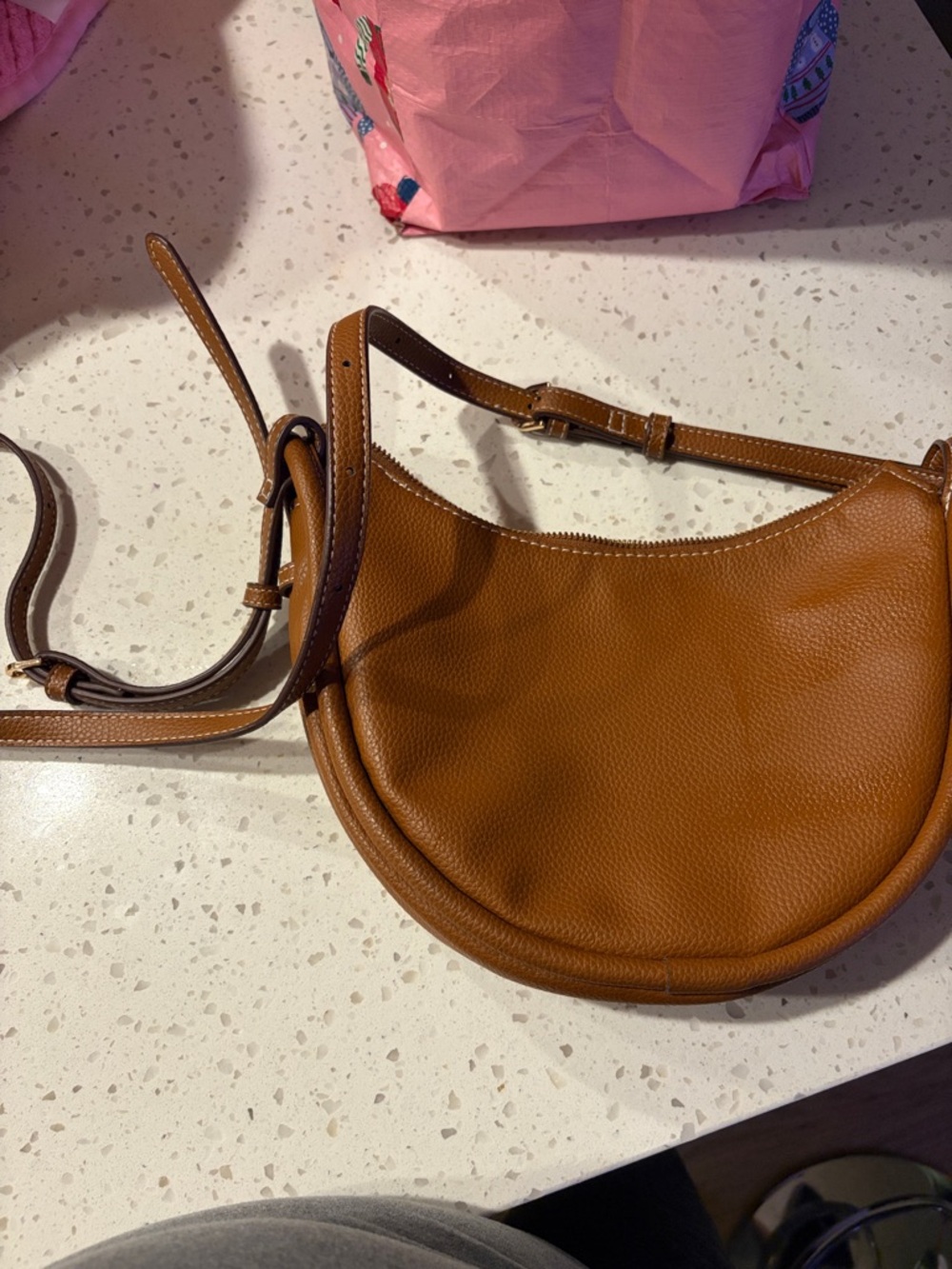 Brown Leather Crescent Crossbody Bag